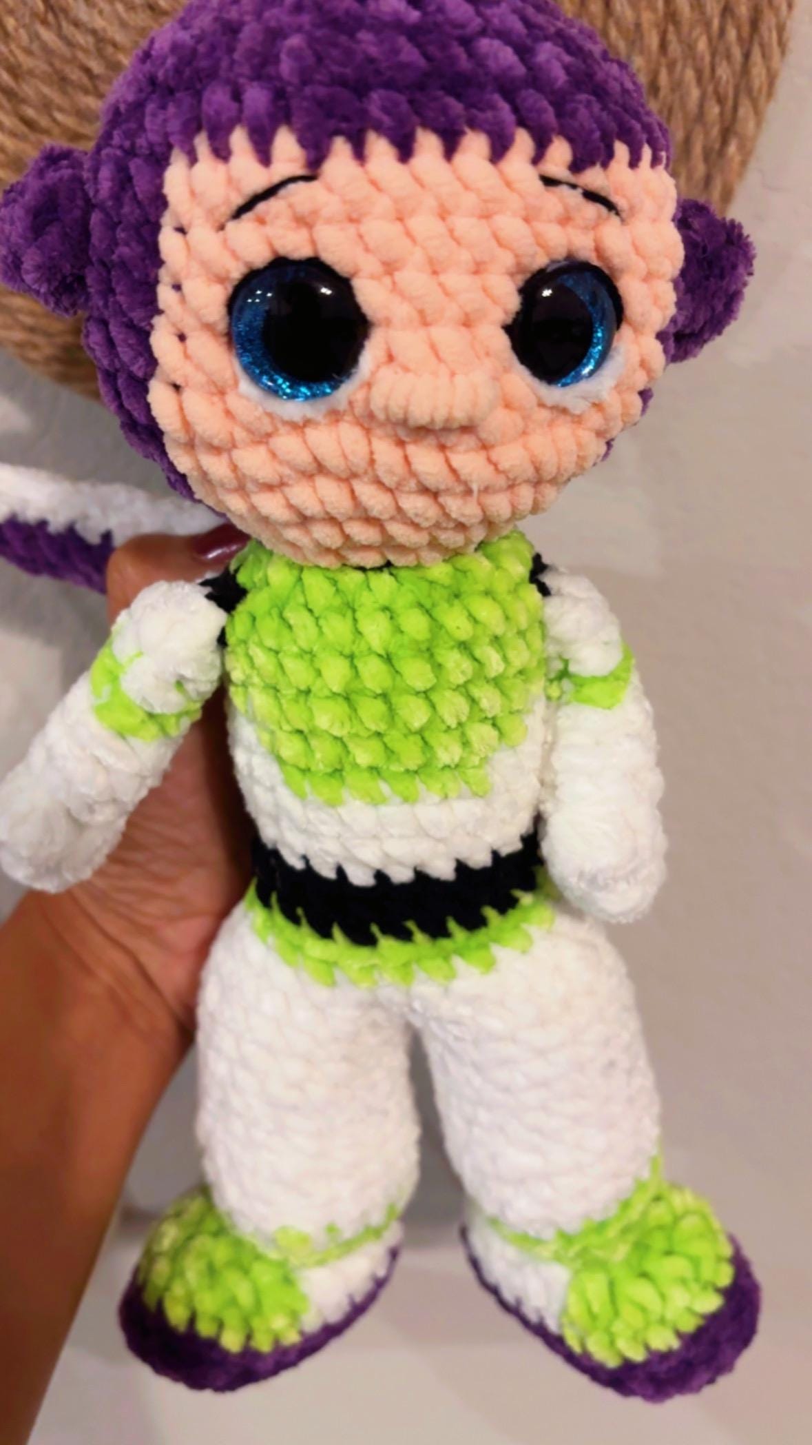 Crocheted Space Ranger Plush – Amigurumi Galaxy Hero Toy, 11-inch Soft Cuddly Doll