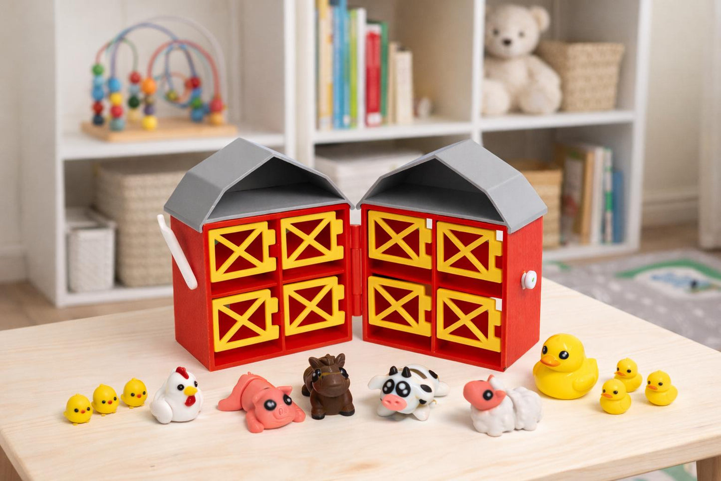 3D Printed Farm Animal Playset with Storage Barn | Montessori Toddler Toy