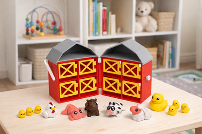 3D Printed Farm Animal Playset with Storage Barn | Montessori Toddler Toy