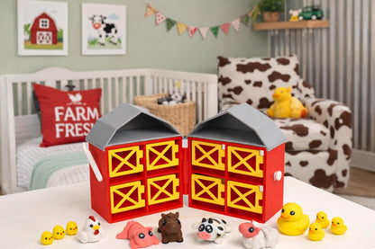 3D Printed Farm Animal Playset with Storage Barn | Montessori Toddler Toy